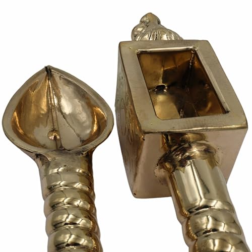 Bhunes Brass Homa Spoon Set Yajna Havan Achamani Sruk Sruva Agnihotra Pooja Offering Ladle Vedic Ritual Fire Ceremony Temple Pooja Accessories Traditional Spiritual Decor Brass Gold 18.5 Inch 1 Piece - Image 3