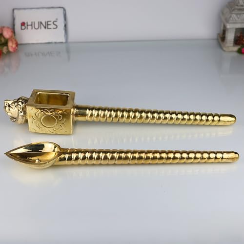 Bhunes Brass Homa Spoon Set Yajna Havan Achamani Sruk Sruva Agnihotra Pooja Offering Ladle Vedic Ritual Fire Ceremony Temple Pooja Accessories Traditional Spiritual Decor Brass Gold 18.5 Inch 1 Piece - Image 1