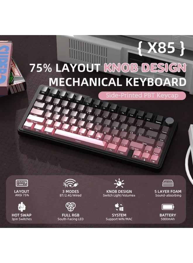 Attack Shark Shark Attack X85 Wireless Tri-Mode Mechanical Keyboard 75% Mechanical Keyboard with CNC Grip, 5-Layer Padding, Hot Swappable, RGB Backlighting Built-in Multiple Lighting Effects Can Be Switched to Support Music Rhythm Color Blackberry - Image 2
