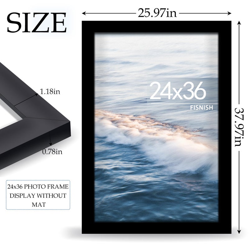 Fisnish 24x36 Poster Frame Black, Poster Frames 24 x 36 inches or 24x36 Picture Frames with HD Plexiglass Durable and Scratch-proof for Horizontal or Vertical Wall Mounting, 1 Pack - Image 3
