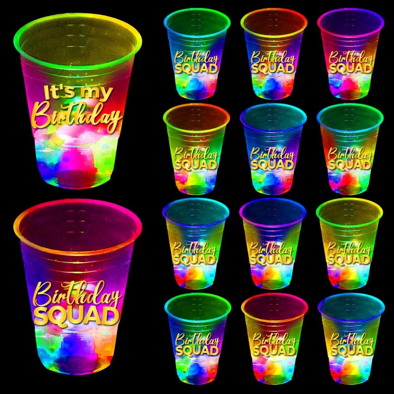 mishunyus 24 Pack Glow Birthday Squad Cups 16oz  Reusable Light Up Party Cups for Adult Birthdays 21st 30th 40th 50th 60th Theme Decorations Supplies Night Club Party Favors - Image 2