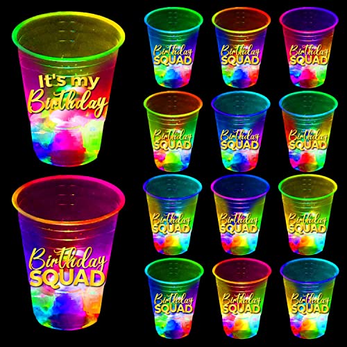 mishunyus 24 Pack Glow Birthday Squad Cups 16oz  Reusable Light Up Party Cups for Adult Birthdays 21st 30th 40th 50th 60th Theme Decorations Supplies Night Club Party Favors - Image 1
