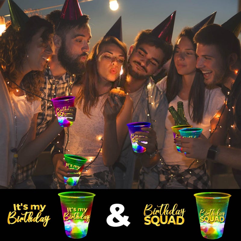 mishunyus 24 Pack Glow Birthday Squad Cups 16oz  Reusable Light Up Party Cups for Adult Birthdays 21st 30th 40th 50th 60th Theme Decorations Supplies Night Club Party Favors - Image 3