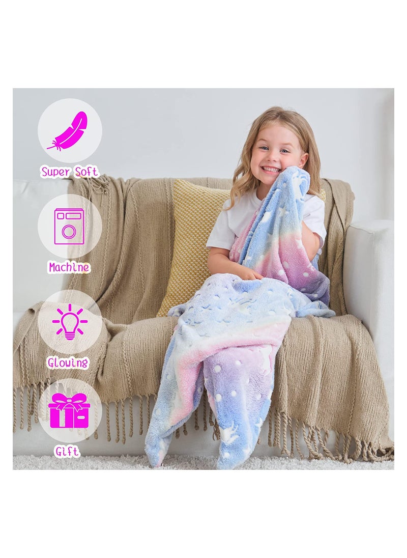 KASTWAVE - SYOSI Mermaid Tail Blanket, Glow in The Dark, Super Soft Plush Flannel Sleeping Bag, Star and Unicorn Design Snuggle Blanket, for Girls Age 1-10 - Image 1