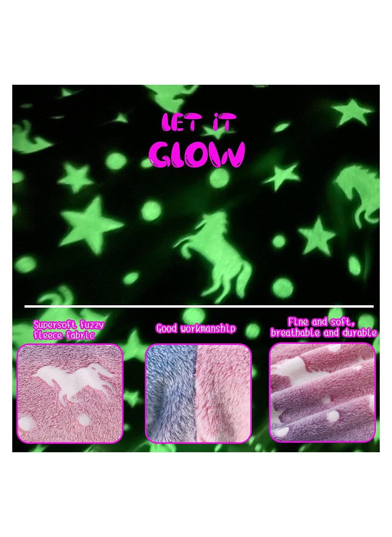 KASTWAVE - SYOSI Mermaid Tail Blanket, Glow in The Dark, Super Soft Plush Flannel Sleeping Bag, Star and Unicorn Design Snuggle Blanket, for Girls Age 1-10 - Image 1