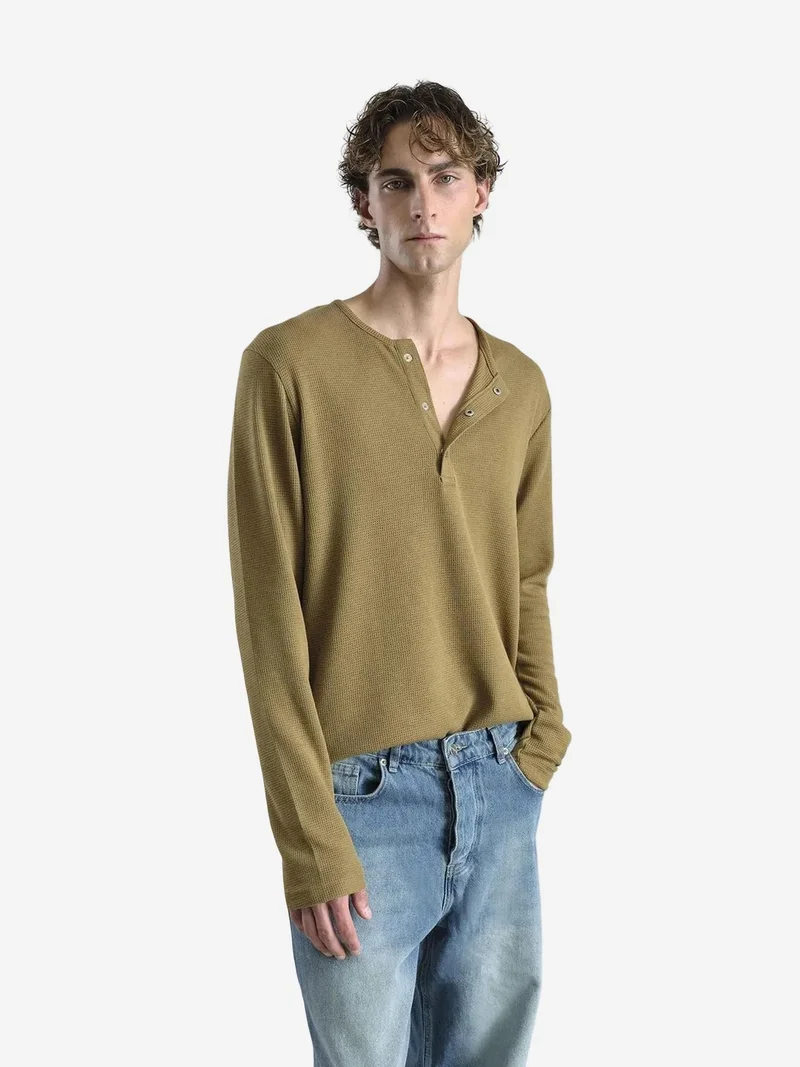 Giesto Tan Natural GIESTO Comfort Fit Long Sleeve Button Collar T-Shirt for Men | Best Price UAE