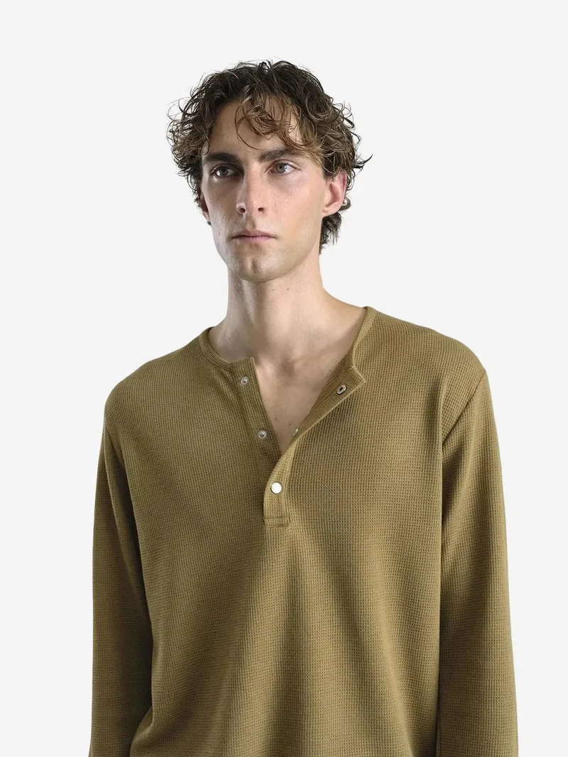 Giesto Tan Natural GIESTO Comfort Fit Long Sleeve Button Collar T-Shirt for Men | Best Price UAE