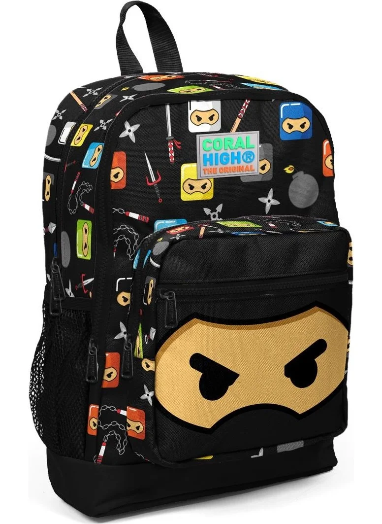CORAL HIGH Kids Black Ninja Patterned USB 3-Piece School Bag Set SET0123285