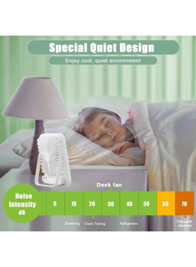 Travel Fan for Sleeping,Free 4 Cooling Patches, 6.8" Small Portable Fan Rechargeable Battery Powered, 100 Speeds Personal Mini Desk Fan for Office Bedroom, Cruise Ship Beach Vacation Travel Essentials, White - Image 3