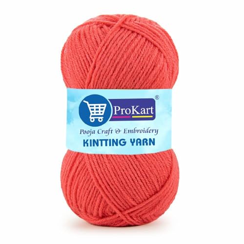 ProKart Premium Woolen 4 ply Hand Knitting Wool Yarn | Fine Weight Knitted and Crocheted Soft Yarn for Sweater, Scarf, Hat, Baby Clothes, Baby Sports, Purse, Gift Bags & DIY Craft Accessories Projects (1 Ball/100 Gram Each) (Carrot Pink, 100gms x 2 Pack) - Image 1