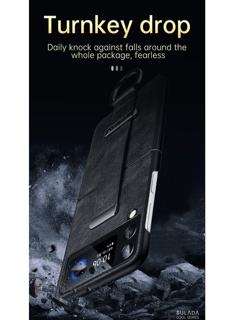 SULADA for Samsung Galaxy Z Flip 3 5G Case Premium PU Leather Wristband Portable Case Durable Minimalist Ultra Thin Slim Cover Protective Phone Case Compatible with Samsung Galaxy Z Flip 3 Black - Image 2
