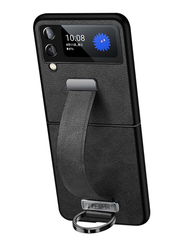 SULADA for Samsung Galaxy Z Flip 3 5G Case Premium PU Leather Wristband Portable Case Durable Minimalist Ultra Thin Slim Cover Protective Phone Case Compatible with Samsung Galaxy Z Flip 3 Black - Image 1