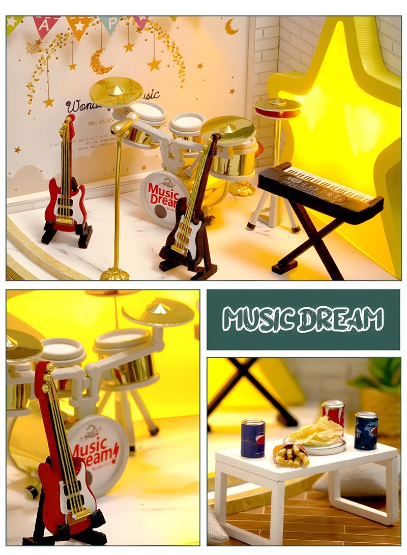 GROIC DIY Miniature Dollhouse kit, Wooden Mini Musical Instrument Room Includes Dustcover Buildable for Teens and Adults, Assembled Toys, Home Decoration - Image 4