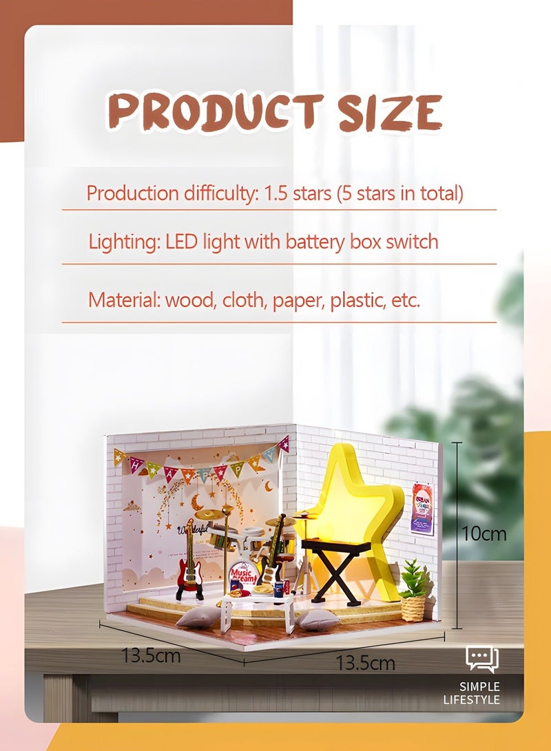 GROIC DIY Miniature Dollhouse kit, Wooden Mini Musical Instrument Room Includes Dustcover Buildable for Teens and Adults, Assembled Toys, Home Decoration - Image 5