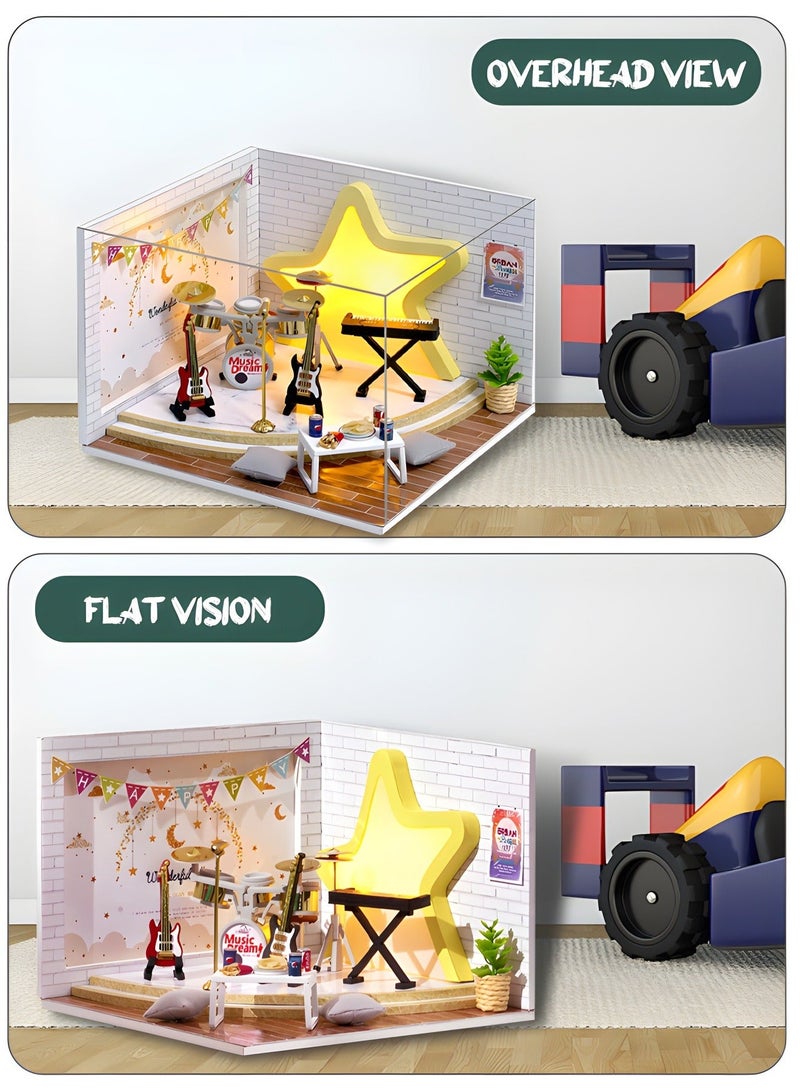 GROIC DIY Miniature Dollhouse kit, Wooden Mini Musical Instrument Room Includes Dustcover Buildable for Teens and Adults, Assembled Toys, Home Decoration - Image 3