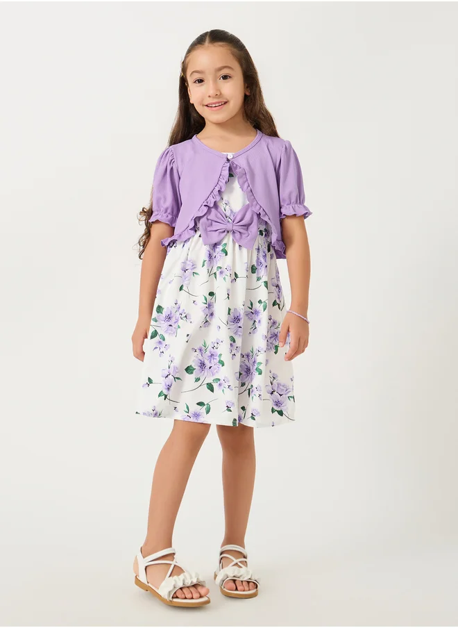 Styli All-Over Floral Print Strappy Dress with Shrug