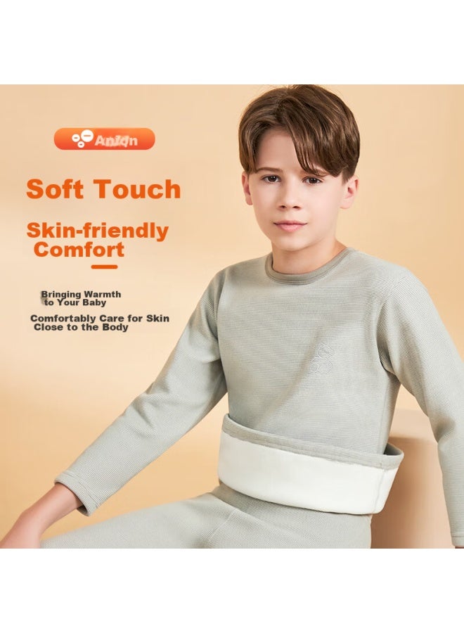 LANG SHA Langsha Children's Thermal Underwear Set, Boys' Autumn And Winter Yang Ion Fleece-lined Undershirt And Pants, For Older Children And Babies, Blue With Thin Stripes, Size 110 (recommended Height 95-110cm)  - Image 5