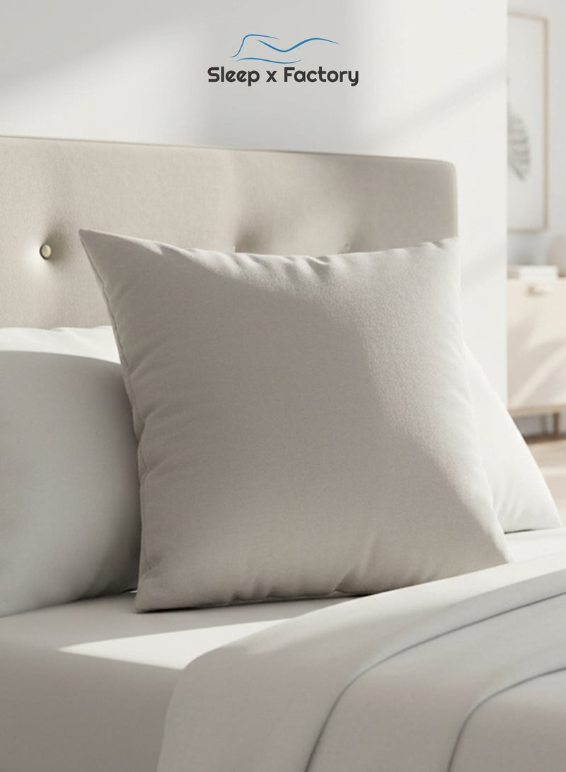 Sleep x Factory Velvet Off-White Decorative Cushion – 45x45 cm – Microfiber Filled Pillow - Image 1