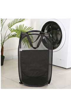TYCOM Foldable Pop Up Net Laundry Basket - Storage Solution - Compact Bin - Mesh Collapsible Bag - Laundry Hamper - Collapsible Laundry Basket with Durable Handles & Side (BLACK)  - Image 1