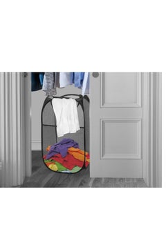 TYCOM Foldable Pop Up Net Laundry Basket - Storage Solution - Compact Bin - Mesh Collapsible Bag - Laundry Hamper - Collapsible Laundry Basket with Durable Handles & Side (BLACK)  - Image 4