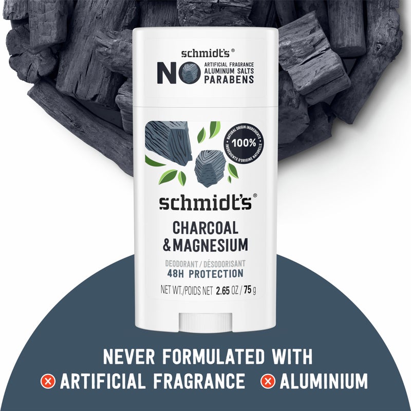 Schmidt's Aluminum-Free Vegan Deodorant Charcoal & Magnesium with 24 Hour Odor Protection, 4 Count for Women and Men, Natural Ingredients, Cruelty-Free, 2.65 oz - Image 3