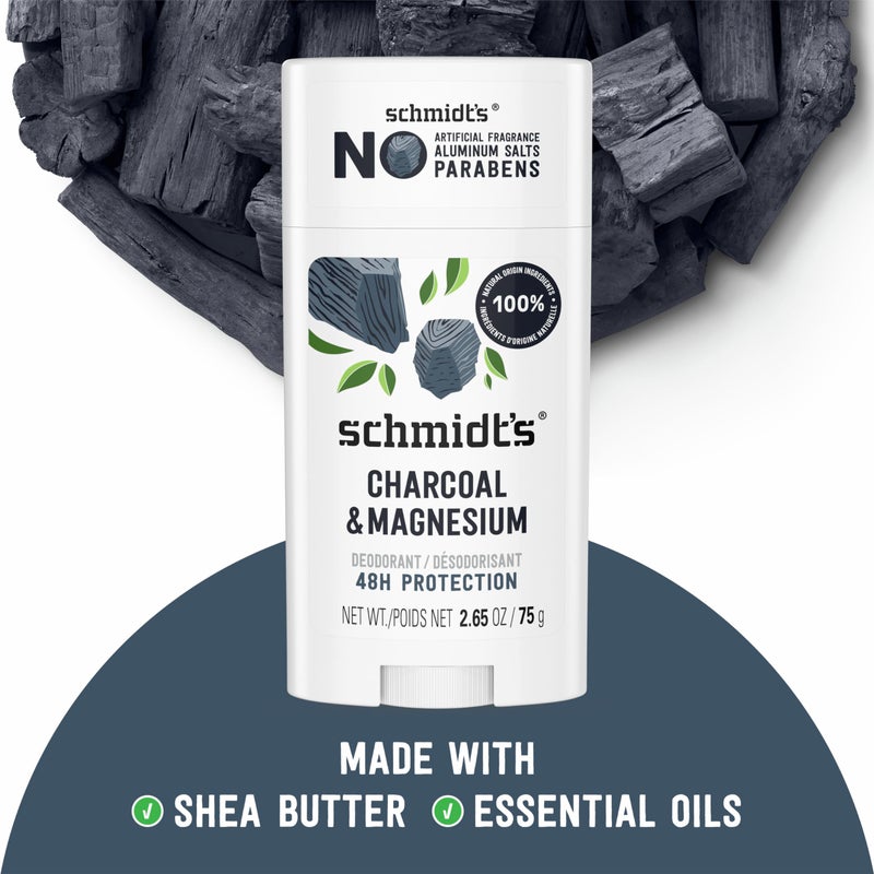 Schmidt's Aluminum-Free Vegan Deodorant Charcoal & Magnesium with 24 Hour Odor Protection, 4 Count for Women and Men, Natural Ingredients, Cruelty-Free, 2.65 oz - Image 4