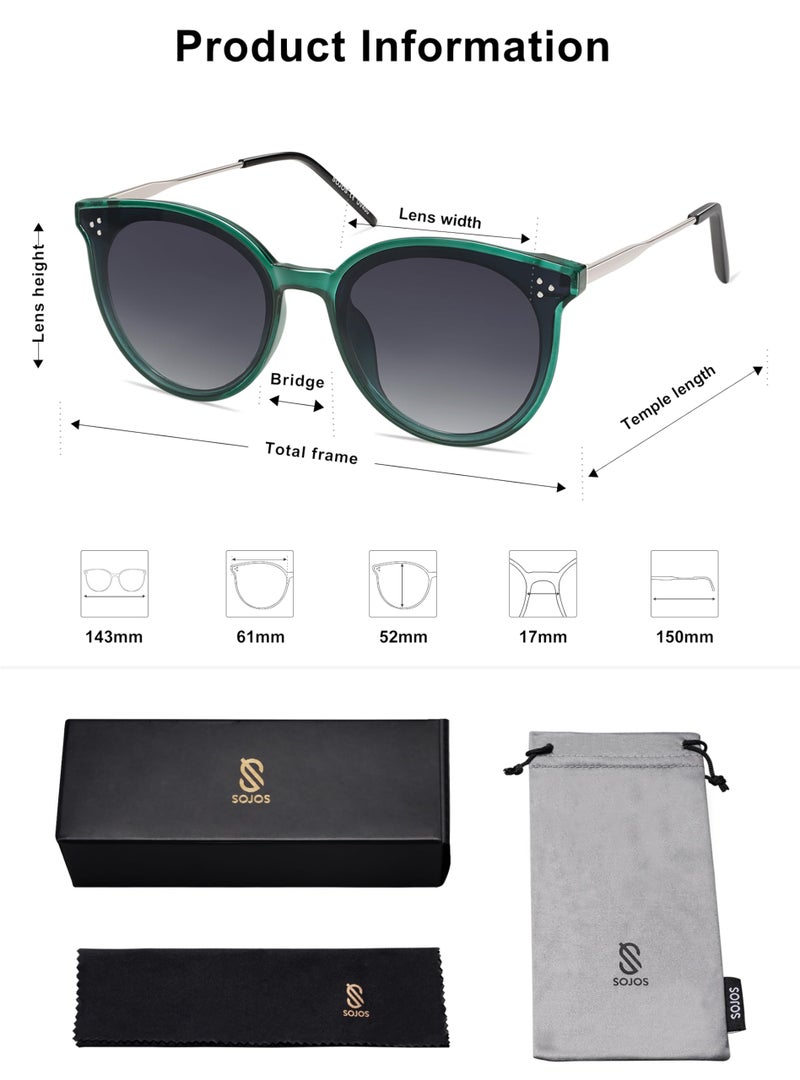 SOJOS Classic Trendy Round Sunglasses Womens Mens Oversized Large Shades UV400 Vacation Sunnies SJ2068, Green/Grey - Image 5
