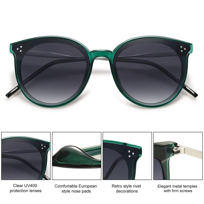 SOJOS Classic Trendy Round Sunglasses Womens Mens Oversized Large Shades UV400 Vacation Sunnies SJ2068, Green/Grey - Image 4