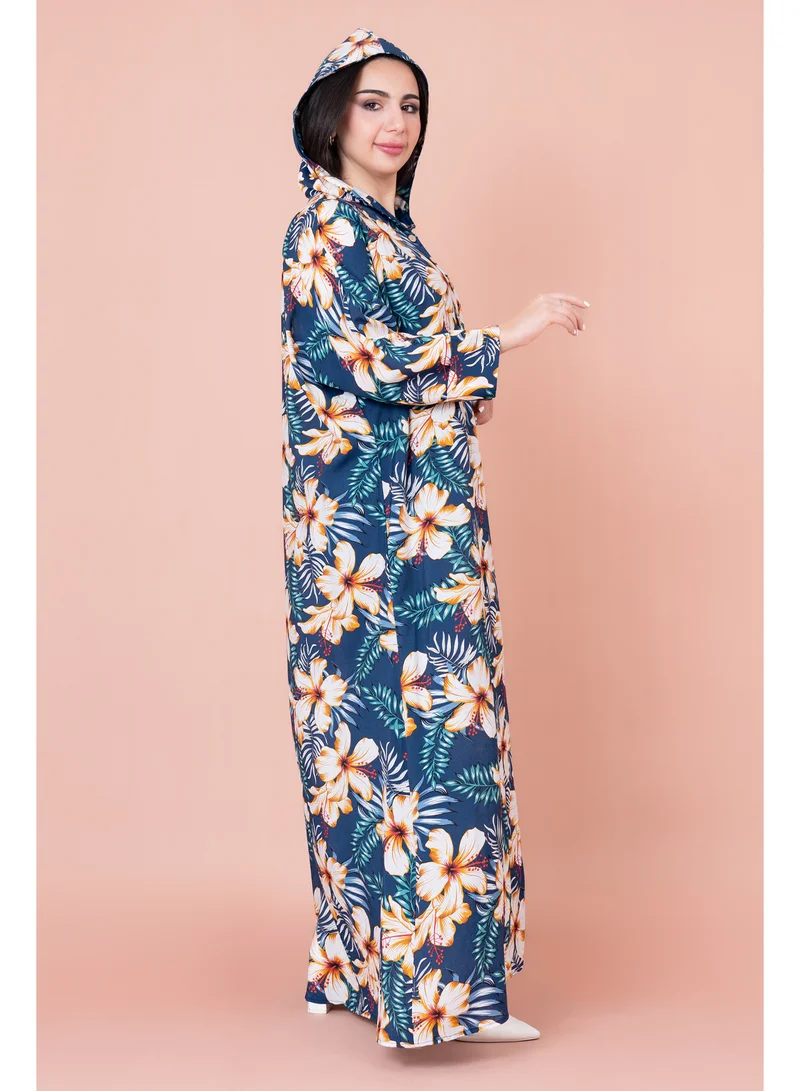 IKKXA Floral Printed Hoodie Jalabiya