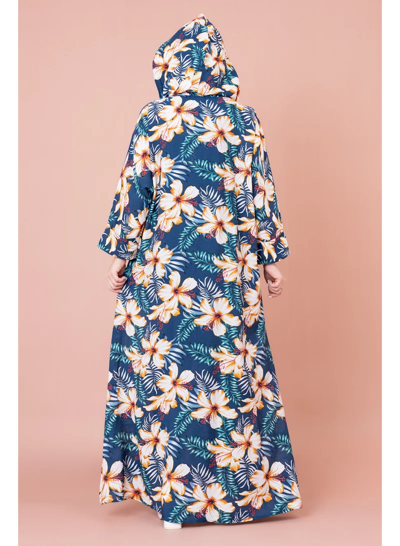 IKKXA Floral Printed Hoodie Jalabiya