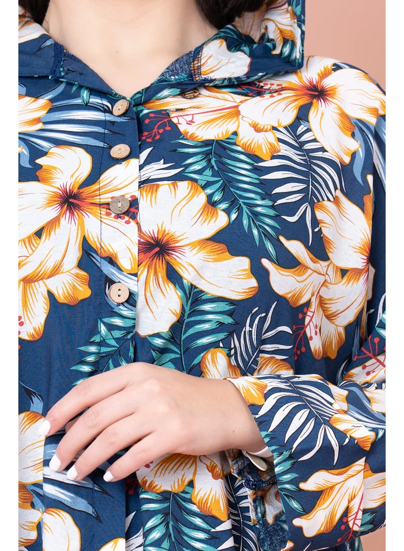 IKKXA Floral Printed Hoodie Jalabiya