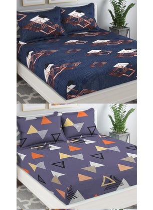 VAS COLLECTIONS VAS COLLECTIONS Prime Collection Combo Pack of 2 Double Bedsheets with 4 Pillow Covers 144 TC Soft Brushed MicrofiberBlend Long Lasting Wrinkle Free75X7 Ft Set of 6 Pcs PurpleBlue 
