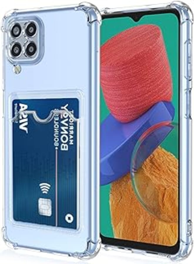 Dl3 Mobilak Clear Wallet Phone Case for Samsung Galaxy A12/M12 Upgrade Card Slot Case Slim Fit Protective Soft TPU Shockproof Cover with Cute Card Holder - Transparent 