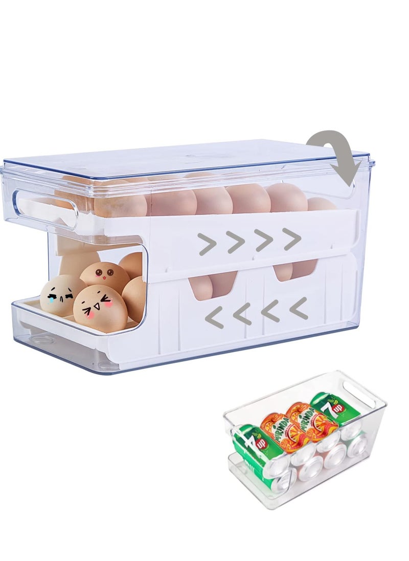 Y&D Rolling Egg Holder For Refrigerator,Eggs 24 Count Organizer for Refrigerator,Egg Storage Container Dispenser For Refrigerator,Deviled Egg Containers With Lid,Clear Plastic Egg Tray for fridge  - Image 1