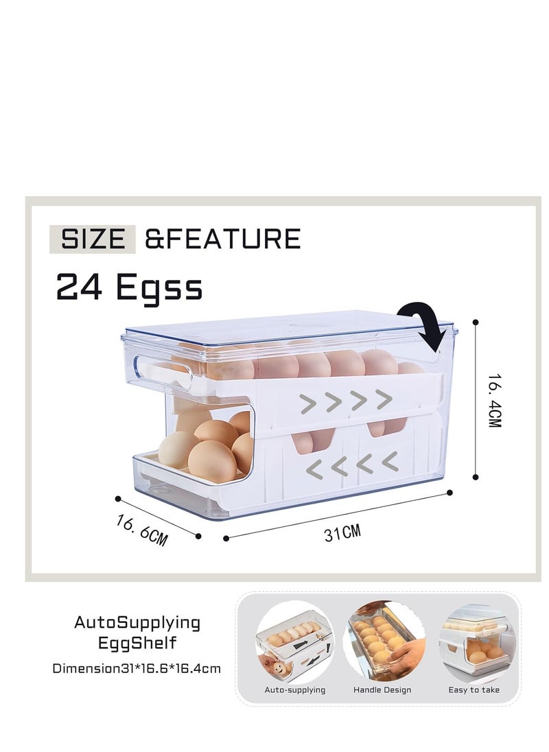 Y&D Rolling Egg Holder For Refrigerator,Eggs 24 Count Organizer for Refrigerator,Egg Storage Container Dispenser For Refrigerator,Deviled Egg Containers With Lid,Clear Plastic Egg Tray for fridge  - Image 2