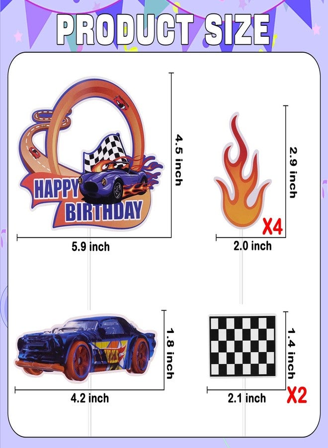 LEBERY Fire Car Cake Topper Race Car Birthday Cake Decorations Racing Car Cake Toppers Checkered Flag Hot Wheel Themed Cake Cupcake Topper for Boys Girls Racing Car Party Supplies - Image 4