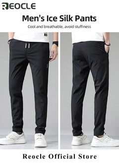 REOCLE Men's Hiking Pants Elastic Quick Dry Running Pants Elastic Waist Lightweight Outdoor Sweatpants with Pockets Ice Silk Casual Trousers  - Image 4