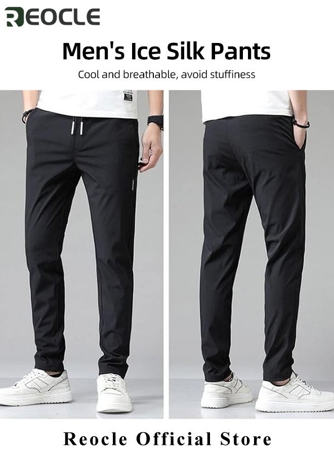 REOCLE Men's Hiking Pants Elastic Quick Dry Running Pants Elastic Waist Lightweight Outdoor Sweatpants with Pockets Ice Silk Casual Trousers  - Image 4