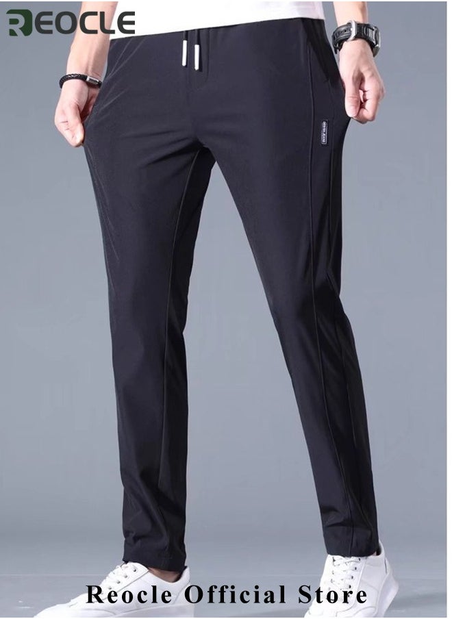 REOCLE Men's Hiking Pants Elastic Quick Dry Running Pants Elastic Waist Lightweight Outdoor Sweatpants with Pockets Ice Silk Casual Trousers  - Image 2
