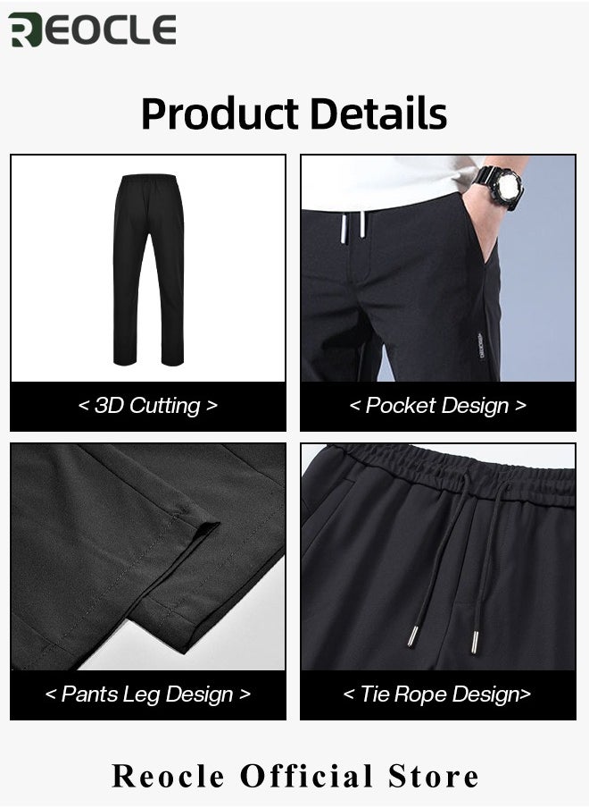 REOCLE Men's Hiking Pants Elastic Quick Dry Running Pants Elastic Waist Lightweight Outdoor Sweatpants with Pockets Ice Silk Casual Trousers  - Image 5