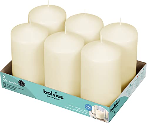 BOLSIUS 6 Ivory Pillar Candles Bulk - 3x6 Inches Candle Set - 70+ Hours Clean Burning - No Palm Oil - 0% Animal Fat - Premium European Quality - Unscented Dripless Wedding Pillars - Image 1