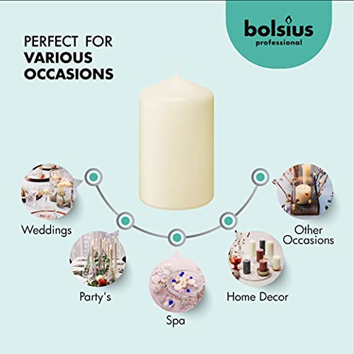BOLSIUS 6 Ivory Pillar Candles Bulk - 3x6 Inches Candle Set - 70+ Hours Clean Burning - No Palm Oil - 0% Animal Fat - Premium European Quality - Unscented Dripless Wedding Pillars - Image 4