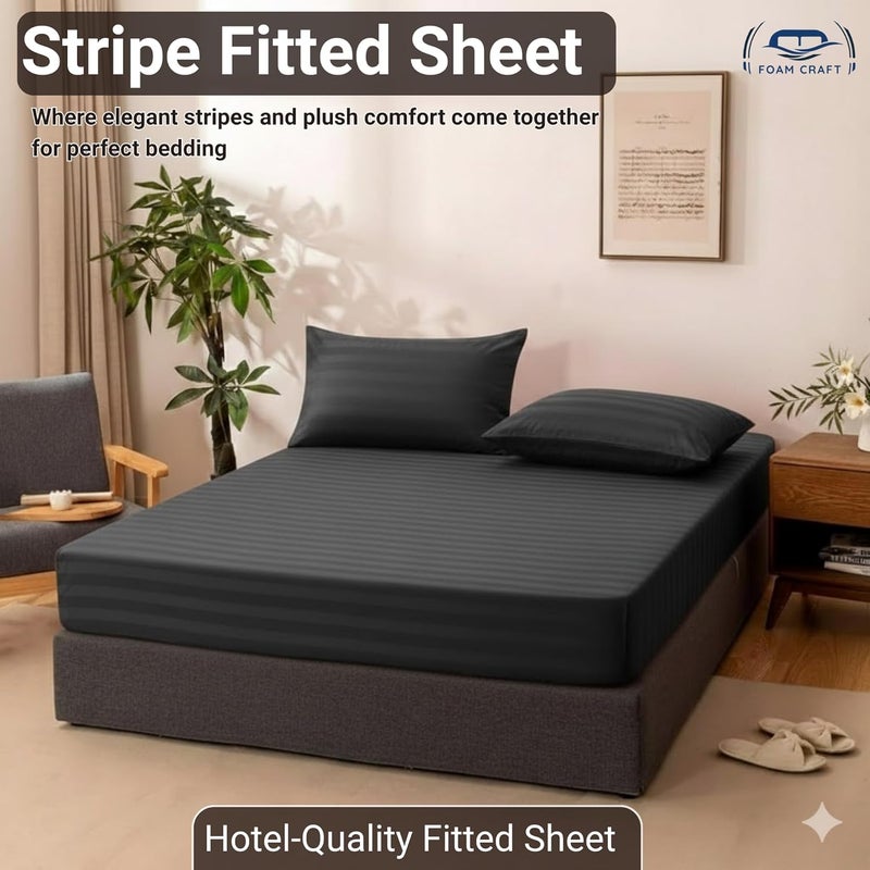 FOAM CRAFT Striped Microfiber Fitted Sheet - Grey, Queen Size (160 x 200cm) - Image 3