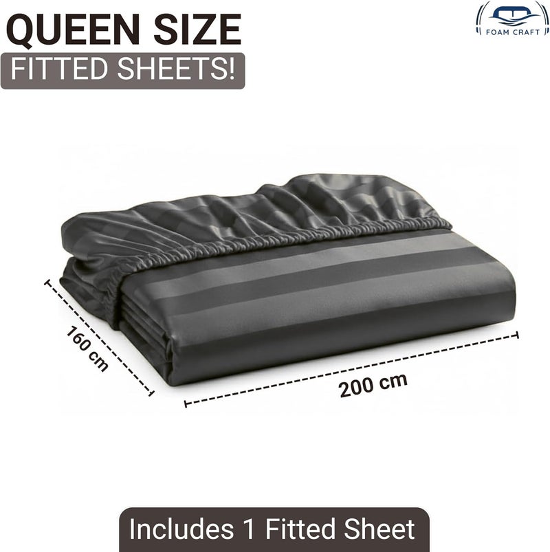 FOAM CRAFT Striped Microfiber Fitted Sheet - Grey, Queen Size (160 x 200cm) - Image 2