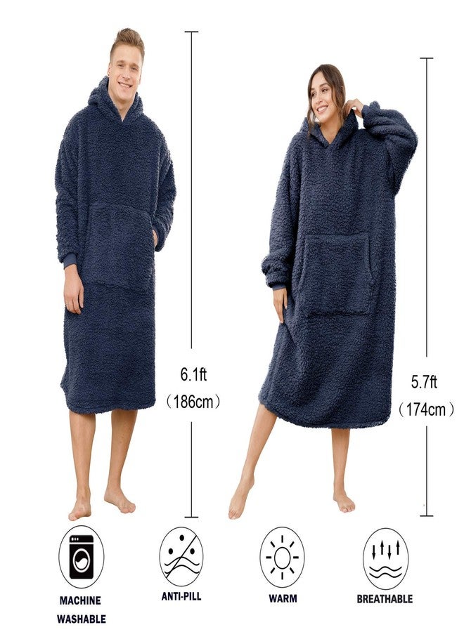ililmmoe Sherpa Wearable Blanket Oversized Hoodie Sweatshirt TV Blanket with Long Sleeves and Pocket-Navy - Image 5