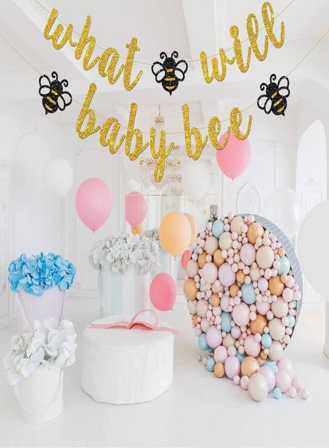 إنورو لافتة "ماذا سيفعل بيبي بي" من INNORU، ديكورات حفلات استقبال المولود الجديد بطابع النحلة الطنانة، حفلات ماما وبابا، ديكورات حفلات للأولاد والبنات، بريق ذهبي - Image 5