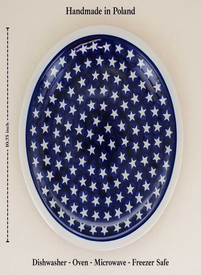 Blue Rose Pottery طبق عشاء من الخزف البولندي "بلو روز" - "بلو ستارز" - قطر 10.75 بوصة - مثالي للاستخدام اليومي، أو كطبق عشاء رسمي. - Image 3
