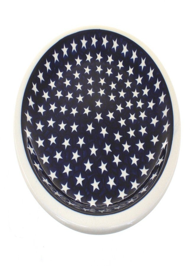 Blue Rose Pottery طبق عشاء من الخزف البولندي "بلو روز" - "بلو ستارز" - قطر 10.75 بوصة - مثالي للاستخدام اليومي، أو كطبق عشاء رسمي. - Image 1