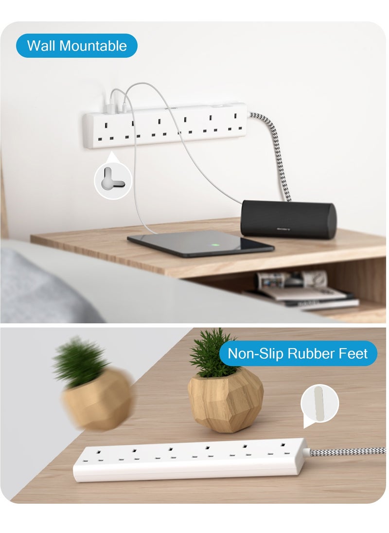 Lencent - 3M Universal Power Extension Cord with USB Slots,Versatile 6 Way Outlets Power Strip with 1 USB C and 2 USB Ports,Multi Power Plug Extension for Home,Kitchen,and Office (White) - Image 1