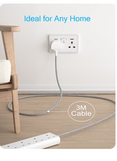 لينسينت وصلة تمديد 3M مع فتحات USB ، شريط طاقة LENCENT 6 منافذ مع 1 USB C و 2 USB ، تمديد قابس طاقة متعدد  - Image 2